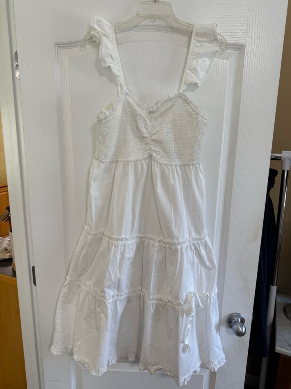 Planet Gold White Ruffle Strap Maxi Dress, size medium